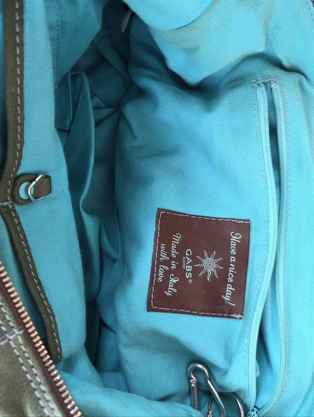 Gabs Green Leather Satchel with Turquoise Accents